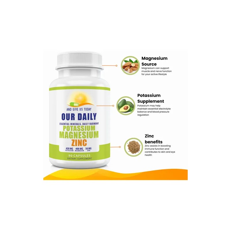 Magnesium Potassium Zinc Cápsulas 90 Vegano Suplemento