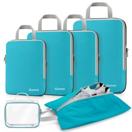 Gonex Compression Packing Cubes Set of 4, Gonex Clothes Bags, 4-Piece Packing Cube, Clothes Bag Set, Suitcase Organiser, Travel Cube, Blue (6pcs)