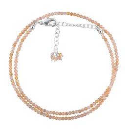 QNAVIC Natural Golden Sheen Moonstone Gemstone Micro Round Beads Dainty Choker Necklace Jewelry for Women Healing Chakra Crystals June Birthstone Gift for Her Silver Plated Chain 18 inch