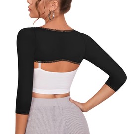 RDSIANE Upper Arm Compression Shaper Post Surgery Slimmer Sleeves Posture Corrector Tops Shapewear for Women (Black, X-Large)