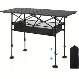 AORAN Outdoor Folding Portable Picnic and Camping Table, Aluminum roll-up Table with Easy-to-Carry Bags, Suitable for Indoor and Outdoor use, Camping black37.4