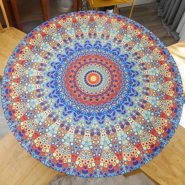 Round Fitted Tablecloth Elastic Edge Design Table Cover Waterproof Table