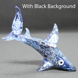 Sansukjai Shark Tiny Hand Blown Color Glass Art Figurines Animals Collectible Gift Home Décor (Marble Black Blue)