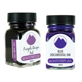 Monteverde 60ml Core Fountain Pen Ink Bottle (30ml Purple Reign Ink Bottle G309PR, 30ml Blue Documental Ink Bottle G309DU)