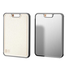 Chopping Board Double Sided,Stainless Steel Chopping Board with Handle,Metal Cutting Boar-d for Kitchen Meat Vegetables,Titanium Choppin-g Boar-d,Non Slip Easy to Clean.