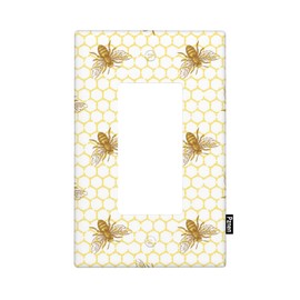 Pznen Honey Bee Single Rocker Wall Plate Honeycomb Bumble Bee Yellow Farmhouse 1-Gang Rocker Light Switch Plates Standard Receptacle Plug Cover for GFCI Outlet