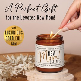 New Mom Gifts for New Mom - 'New Mom Est. 2025 Candle, w/Coconut & Vanilla-infused Essential Oils I Postpartum Gifts for Mom I First Time Mommy Gifts I Push Presents for New Mom I 50Hr Burn, USA Made