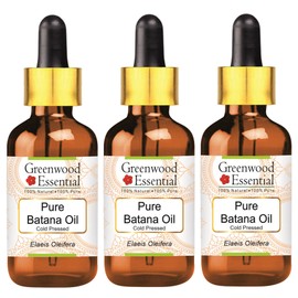Greenwood Essential Pure Batana Oil (Elaeis Oleifera) Cold Pressed With Glass Dropper Pack of Three 100mlx3 (10 oz)