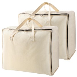 Belinlen 2-Pack Canvas Storage Bag 12oz Cotton Natural Closet Soft Storage Bag Sweater Organizer Box with Zipper and 2 Strong Handles, Beige
