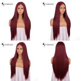 FUHSI 13×6 Purplish Red Wigs White Kanekalon Synthetic Hair Real Natural Wig For Women – Soft & Smooth, Tangle-Free Straight Lace Front Wig,Elastic Straps,Comfortable & Adjustable For Perfect Fit 250D 22"
