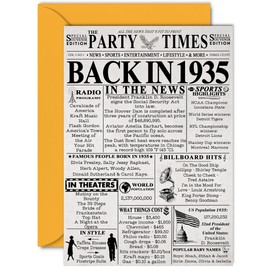 89th Birthday Cards for Men Women - Back In 1935 Newspaper - 89 Happy Birthday Decorations Card for Her Him Grandpa Grandma Dad Mom Uncle Aunt Vintage Retro Born In 1935, A5 Bday Anniversary Cards
