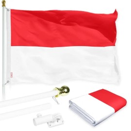 UD_G128 Combo Pack: 6 Ft Tangle Free Spinning Flagpole (White) & Indonesia Flag 3x5 Ft Printed 150D Polyester, Brass Grommets (F