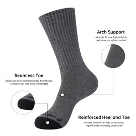 Monxiery Mens 100% Cotton Moisture Wicking Cushioned Crew Socks, Athletic Performance Work socks