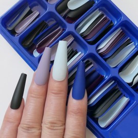 LoveOurHome 300pc Christmas Coffin Press on Nails Long Fake Nails, Matte Press on Nails Medium Length Ballerina False Nail Full Cover Acrylic Nails Press on Artificial Fingernail for Women Girls