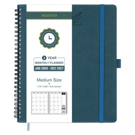 BEZEND Month to View Diary 2026-2027 with Notes (Jan 26 - Dec 27), Monthly Planner 23.4 x 19.6cm - 120 GSM Thick Paper, 2 Year Spiral Calendar with Tabs & Storage Pockets, Soft Cover, Dark Green