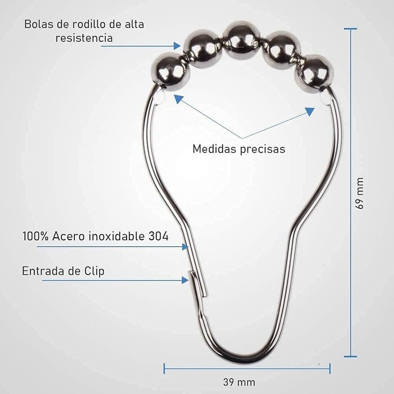 Mebix TRD Cortina de Baño 200x200cm Impermeable, Antimoho con 12