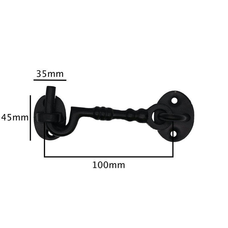 Cabin Hook and Eye Black Cast Iron Heavy Duty 100mm/4