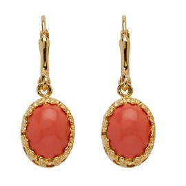 PalmBeach Yellow Gold-plated Oval Shaped Simulated Orange Coral Cabochon Filigree Drop Earrings (29x11mm)