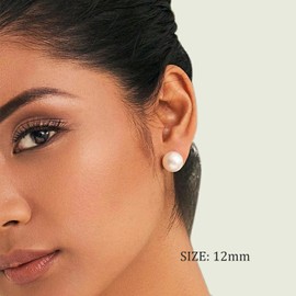 LIHELEI Pearl Stud Earrings Women's Pearl Earrings 925 Sterling Silver 6/8/10/12/14 mm Button White Freshwater Pearl Stud Earrings Gift for Women - White Pearl Silver Grey Pearl, Sterling Silver