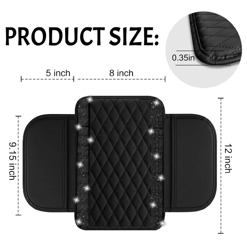 NBTEPEM Bling Car Center Console Cover, Leather Car Arm Rest