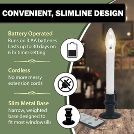 612 Vermont Ultra-Bright LED Window Candles with Timer, Remote Control, Twinkle/Steady LED Light, Battery Operated, Slim-Line Metal Base, Adjustable Height, VT-9167-R4-BNW (Pack of 4, Brushed Nickel)