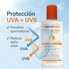 Exderm Sun Fotoprotector Solar Fluido FPS 50 125ml - Bloqueador Solar Antiedad con Aceite de Almendras y Rosa Mosqueta - Protector Solar Corporal y...