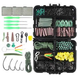 Carp Fishing Tackle Set 275 Pieces Fishing Tackle Set Including Leader Clips, Beads, Hooks, Tubes, Swivels, Bait Terminal Rigs