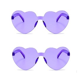 ALVOGIMOR 2 Pack Heart Shape Sunglasses,Colorful Rimless Sunglasses Transparent Heart Glasses Candy Color Eyewear for Party Favor(Purple)