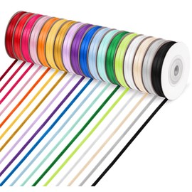 ABSOFINE 18 Colors Double Faced Satin Ribbon Polyester,1/8 inch Solid Fabric Ribbon Roll for Gift Wrapping, DIY Crafts, Wedding Birthday Party Decorations