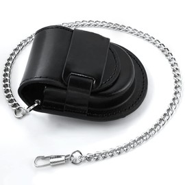 Tiong Vintage PU Leather Pocket Watch Pouch 45 mm Protector Storage Holder Case Protector Holder Pocket Watch Stand with Chain(Black)