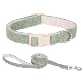 Cotton Hemp Dog Collar with Leash, Soft Adjustable Dog Collars with Plastic Safety Buckle, Cute Heavy Duty Pet Collar for Small Medium Large Dogs