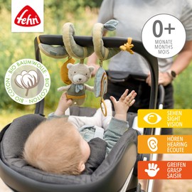 Fehn FehnNATUR Activity Spiral Bear - Pram Toy for Feeling and Gripping - Baby Toy for Bed, Playpen, Baby Seat & Car Seat - Motor Skills Toy for Babies and Toddlers from 0+ Months