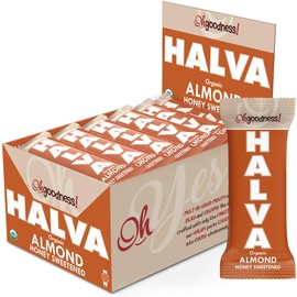 Oh, Goodness! Organic Halva Bars - Paleo Friendly, Almond Flavor - 16 Pack of 40g Bars, No Additives, Refined Sugar, or Artificial Sweeteners