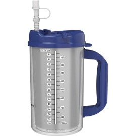 Whirley Drink Works 32 oz Hospital Mug with Blue Lid - Insulated Cold Drink Travel Mug - BPA Free