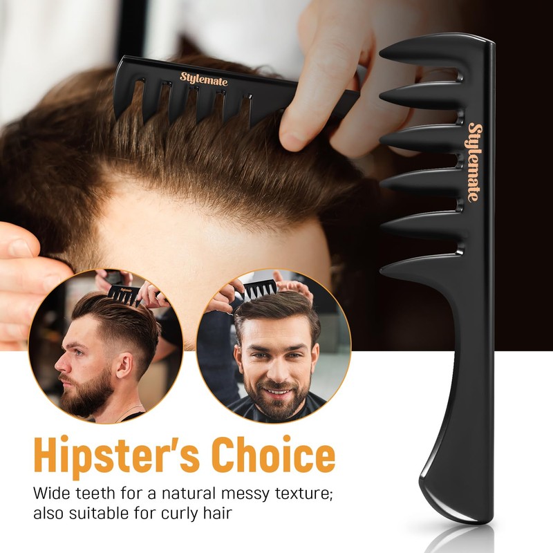 3Pcs Hair Styling Combs Set For Men - Black Barber