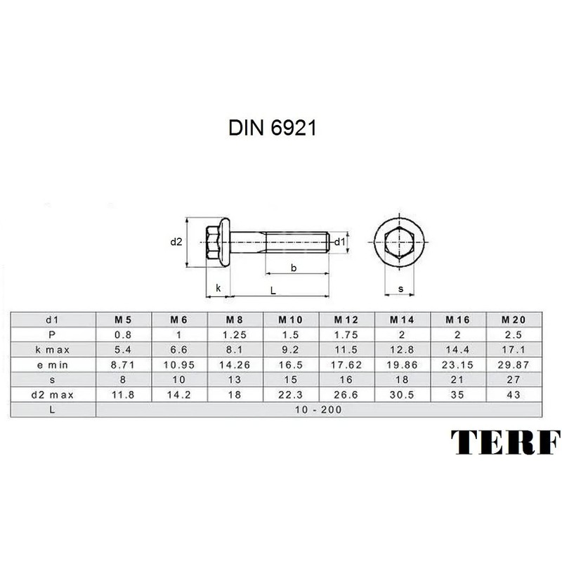TERF® M8 X 45mm Serrated Flanged Hex Head Bolt M8