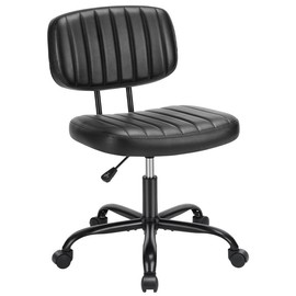 Furnest Furniture Indoor Furniture Chairs Height Adjustable Small Office Desk Chair with Wheels,Comfy Cute Armlees PU Leather Rolling Swuvel Task Chair No Arm for Adult, Student,Bedroom,Home,Vanity criss cross chair wheels - Color: Black