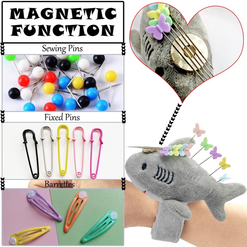 Cute Sharks Wrist Pin Cushion for Sewing with Magnetic, Snap