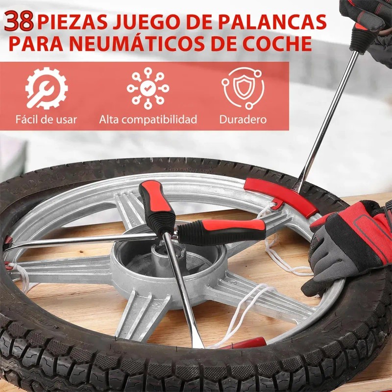 Kit 38 Pz Herramientas Neumáticos Palancas Desmontar Llantas Auto Moto