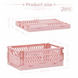 WERJOURU 2-Pack Mini Creats Foldable Plastic Baskets ,Collapsible Storage Box for Organizing and Storag,Home Kitchen Bedroom Bathroom Office Tool (Blue, 5.9x3.8x2.2'') (PINK)