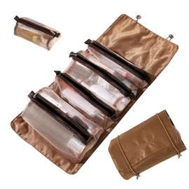4 in 1 Removable Sections Roll Up Cosmetic Bag Organiser -4 Zipped Section Toiletry Bag, Easy Closure, Travel, Holiday, Overnight Stay (4 in 1 TAN Roll)