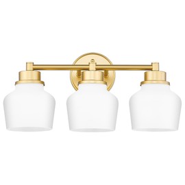 Emak Gold Vanity Light with Milk Glass Shade, Modern Bathroom Light Fixtures Over Mirror, 3-Light Bathroom Vanity Lights for Mirror, Bath, VL122-GD-ML-3