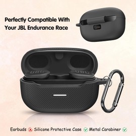 Silicone Protective Case Compatible with JBL Endurance Race, Portable Scratch Shock Resistant Cover with Carabiner [Front LED Visible] Black