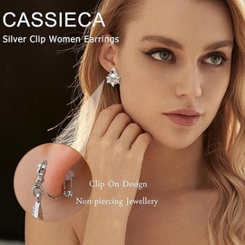 CASSIECA 6 Pairs of Clip Earrings for Women Clip Earrings Silver Hanging Rhinestone Tassel Non-Piercing Earrings for Brides Bridesmaids Brilliant Diamond Earrings Dangle Clip on Non Pierced
