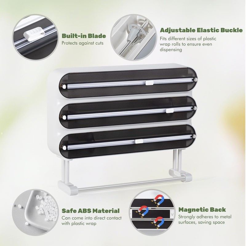 Quasziwa Aluminum Foil & Plastic Wrap Dispenser with Cutter -