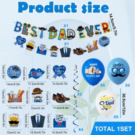 Fathers Day Balloons Party Decorations Supplies Father's Day Decoration - "Happy Father's Day" banner, 12 double-sided hanging cards, 12 spiral decorations, balloons -6 pieces each