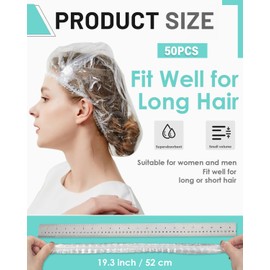 JUKOTA Pack of 50 Disposable Shower Caps, Shower Caps, Disposable Plastic Shower Caps, Unisex, Reusable, for Salon, Spa, Travel, Home Use, Hotel, Shower (42 cm)