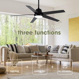 Ceiling Fans with Lights, 52 Inch Modern Ceiling Fan with Remote, Indoor & Outdoor Ceiling Fan for Bedroom, Living Room,High CFM Ceiling Fans with 3CCT Lights Kit, Quiet DC Motor