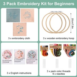 Embroidery Kit for Beginners, Set of Embroidery Starter Kits, Cross Stitch Kits with Flower & Bird Pattern and Instructions, Embroidery Cloth, Embroidery Hoops, Color Threads and Tool (Style A)