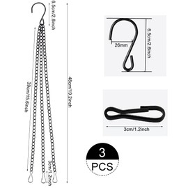 YSYONM Hanging Baskets Chains 16Inch Plant Hanging Chains 3 Leads Flower Pot Hanger for Bird Feeders, Planters, Lanterns and Ornaments (Black, 3Pack)